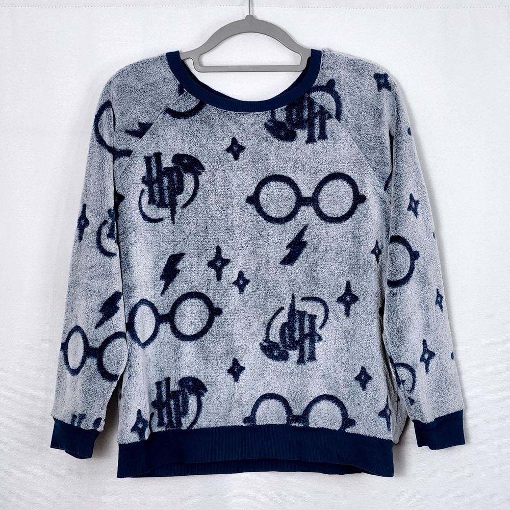 Harry‎ Potter Wizarding World Blue Gray Fleece Sweatshirt Medium HP Print Cozy